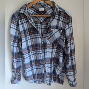 Columbia Blue Orange Flannel Long Sleeve Shirt Size Medium Plaid